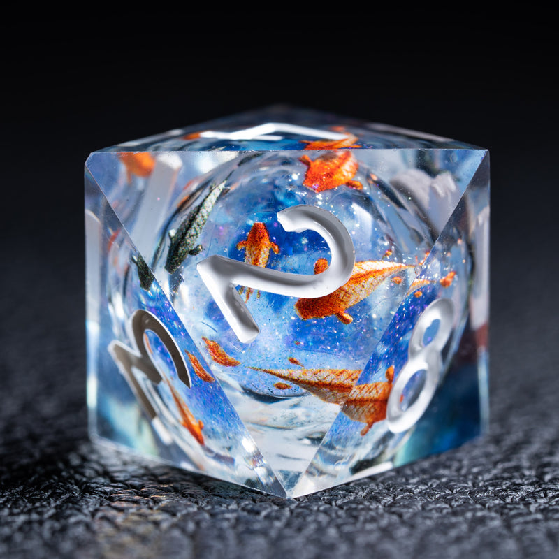 URWizards D&D Blue Liquid Heart Resin Engraved Dice Set Koi Fish - Urwizards