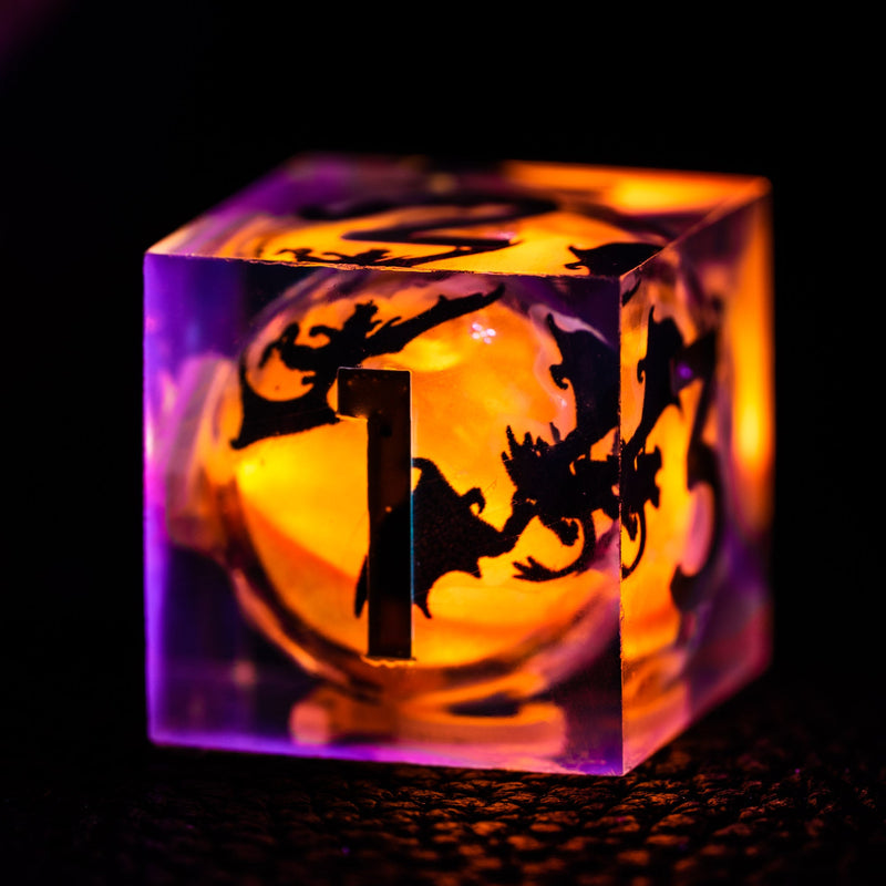 URWizards D&D Glow in the Dark Liquid Core Resin Engraved Dice Set Dragon - Urwizards