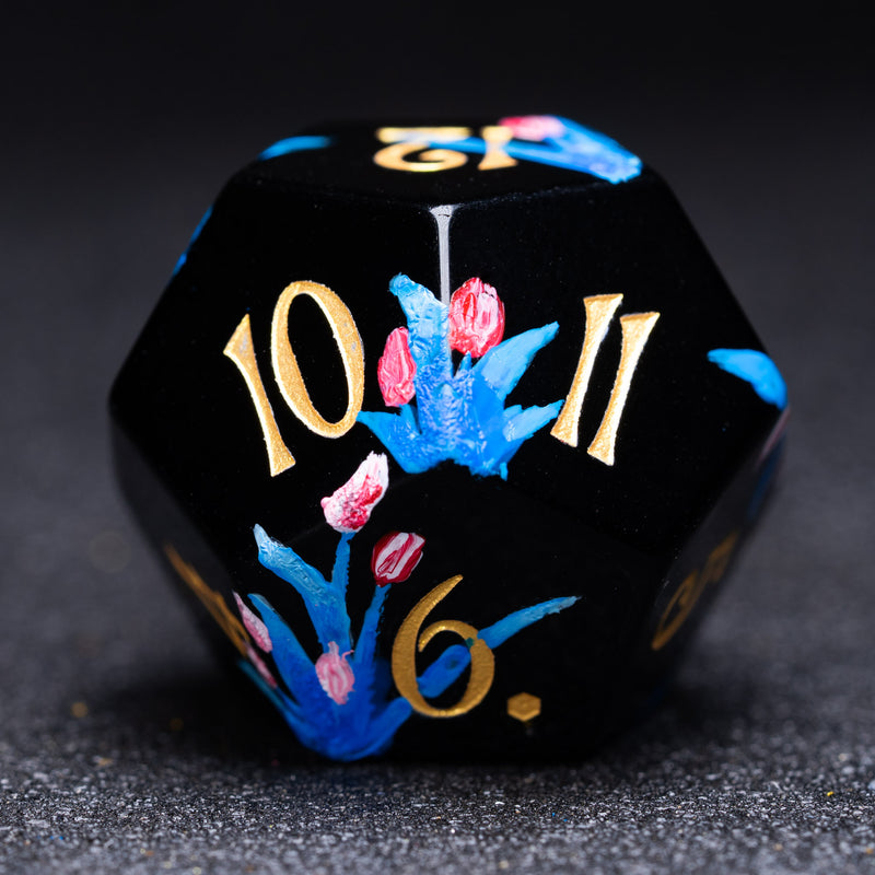 URWizards D&D Obsidian Engraved Dice Set Hand-painted Tulip - Urwizards