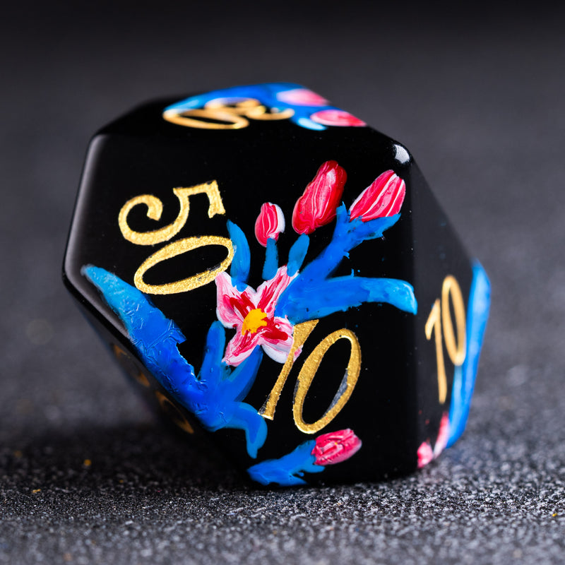 URWizards D&D Obsidian Engraved Dice Set Hand-painted Tulip - Urwizards