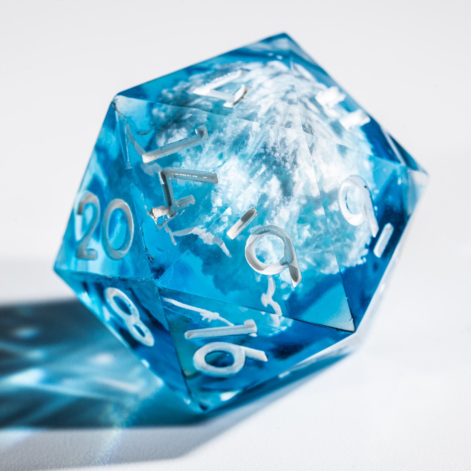 Poseidon's Dream (Custom Paint) - Blue handmade sharp edge resin dice fashion set for DnD, D&D, Dungeons and Dragons, RPG dice