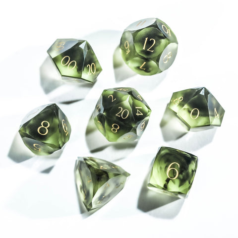 URWizards D&D Resin Chaos Peridot Engraved Dice Set Multi-faceted Style