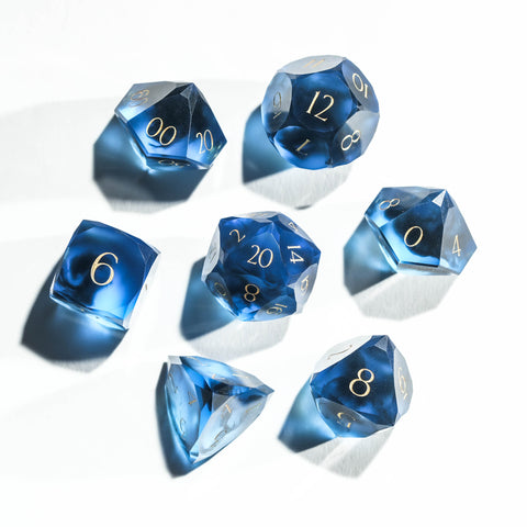URWizards D&D Resin Chaos Sapphire Engraved Dice Set Multi-faceted Style