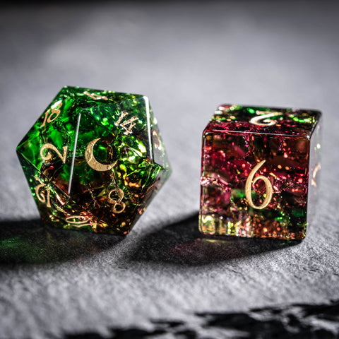 URWizards D&D Watermelon Blast Glass Engraved Dice Set