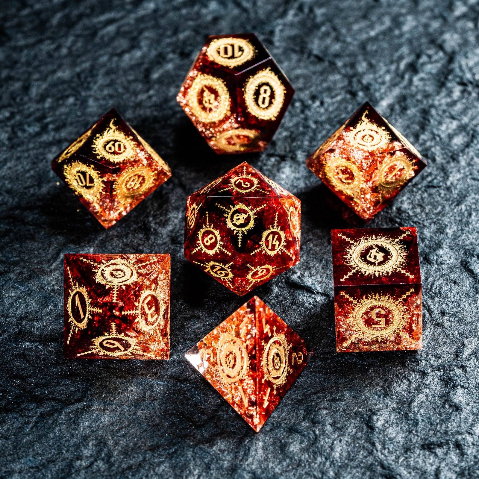 Dragon Fear (Custom Paint) - Black popular and red handmade sharp edge resin dice set for DnD, D&D, Dungeons and Dragons, RPG dice