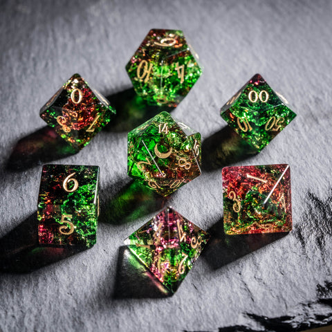 URWizards D&D Watermelon Blast Glass Engraved Dice Set
