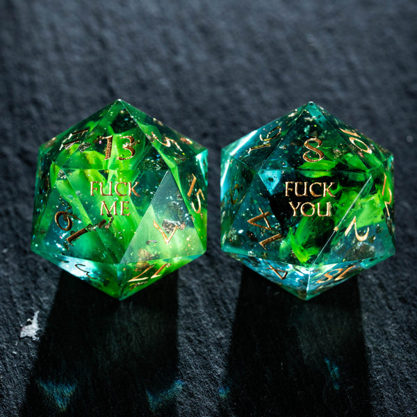 D&D Evil Power Resin Engraved Dice Set Fuck You Fuck Me Style