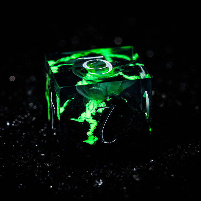 URWizards D&D Resin Engraved Dice Set Mysterious Realm - Glowing Green Volcano