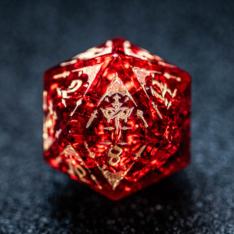 URWizards Blast Red Glass Engraved Dice Set Assassin Style