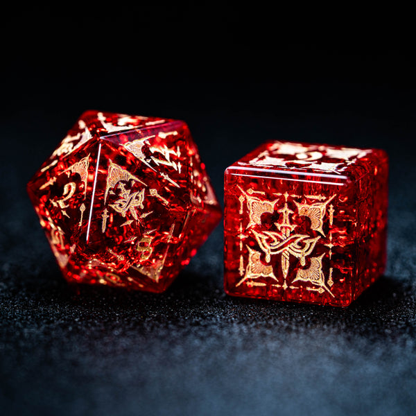 URWizards Blast Red Glass Engraved Dice Set Assassin Style