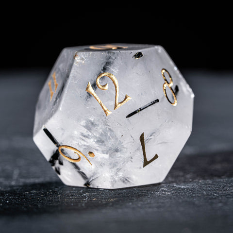 Set di dadi incisi con pietre preziose in legno pietrificato D&amp;D di URWizards