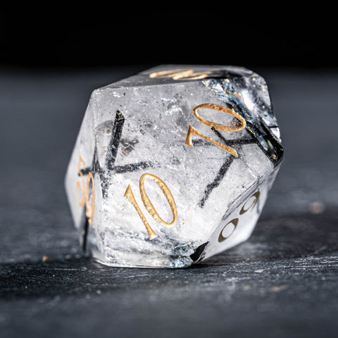 Set di dadi incisi con pietre preziose in legno pietrificato D&amp;D di URWizards