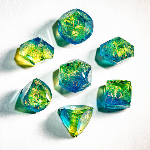 URWizards D&D Resin Aurora Depths Engraved Dice Set Multi-faceted Style