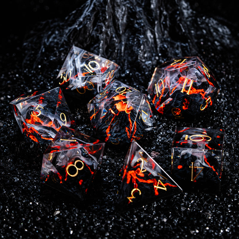 URWizards D&D Resin Engraved Dice Set Mysterious Realm - Glowing Death Volcano