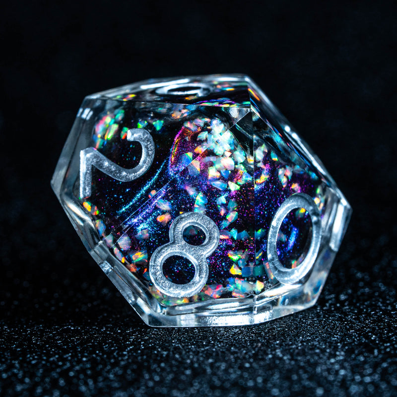URWizards D&D Starry Liquid Heart Resin Engraved Dice Set Opal Nebula