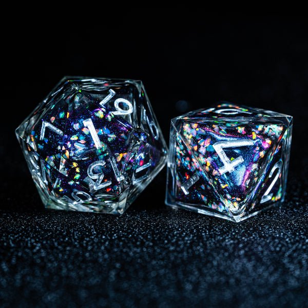 URWizards D&D Starry Liquid Heart Resin Engraved Dice Set Opal Nebulae