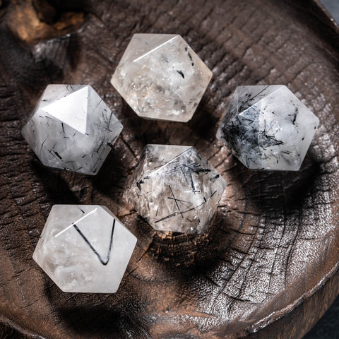 URWizards D&D Black Rutilated Quartz Gemstone Engraved Dice Set(Limited edition)