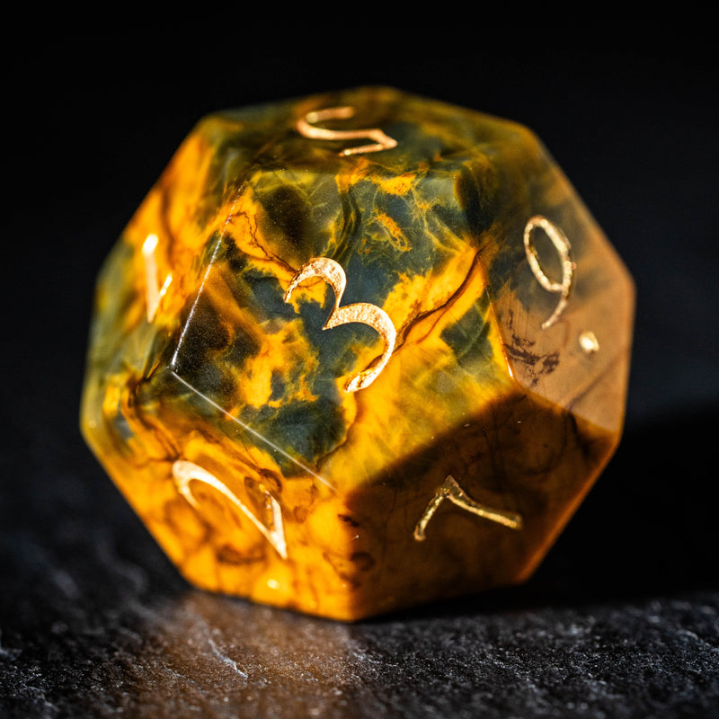 a close up of a dice on a table