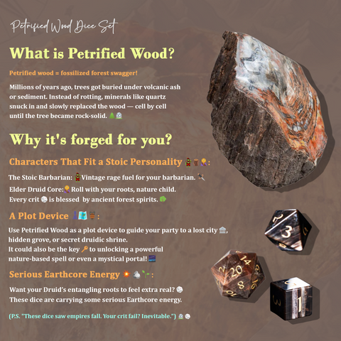 URWizards D&D Petrified Wood Gemstone Engraved Dice Set(Limited edition)