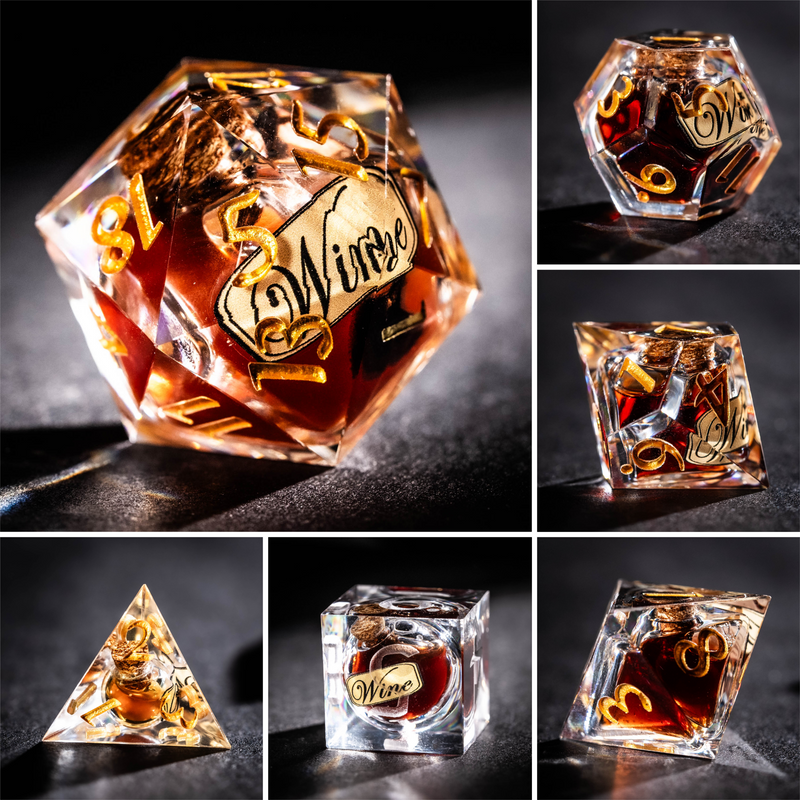 Red Wine Liquid Core Resin Dice Set