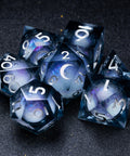 URWizards D&D Starry Liquid Heart Resin Engraved Dice Set Moon - Urwizards