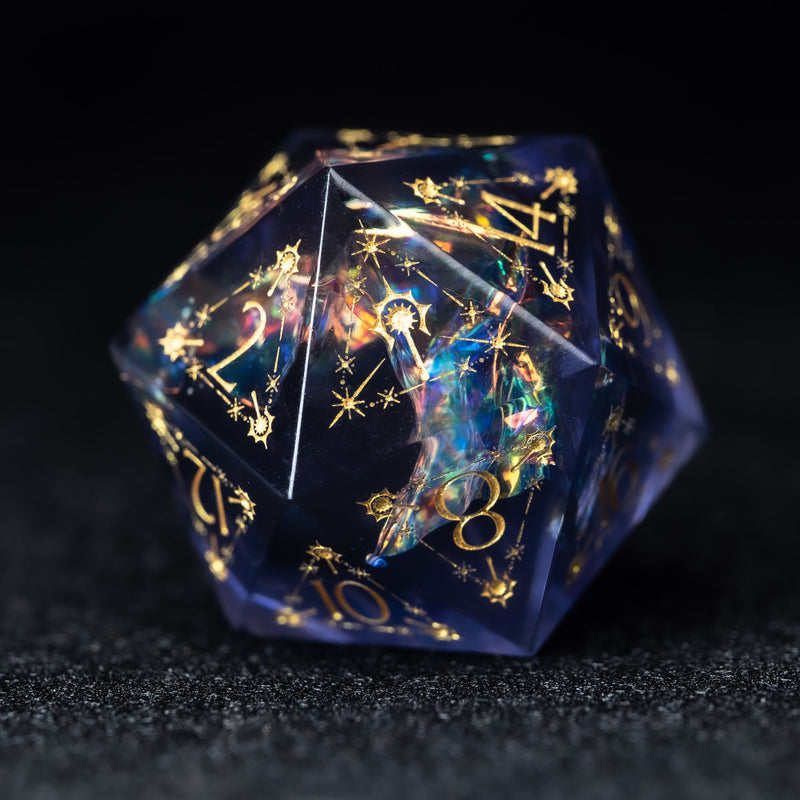 URWizards D&D Resin Night Neon Glitter Engraved Dice Set Cleric Style - Urwizards