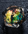 a close up of a glass object on a black surface