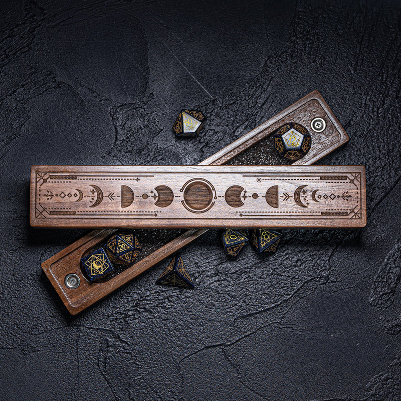 URWizards Engraved Walnut D&D Dice Box Moon Phases - Urwizards