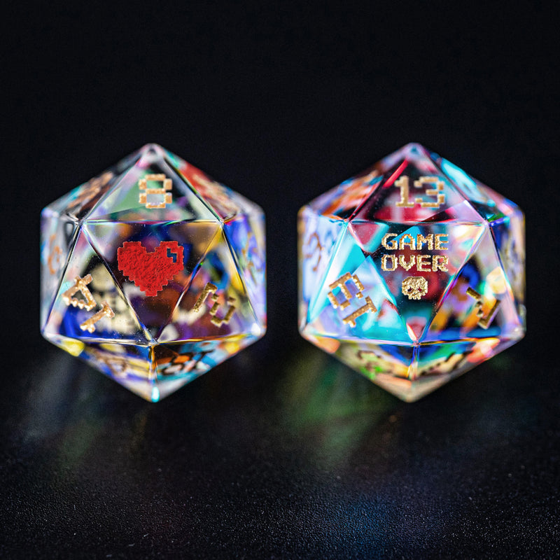 URWizards D&D Dichroic Prism Glass Engraved Dice Set Pixel Art RPG - Urwizards