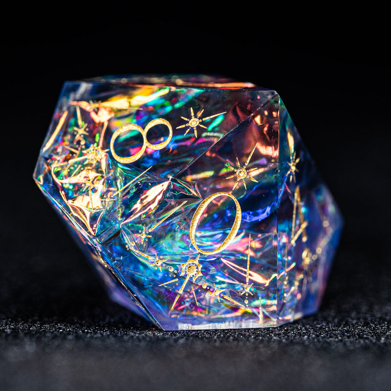 URWizards D&D Resin Night Neon Glitter Engraved Dice Set Cleric Style - Urwizards