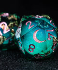 URWizards D&D Emerald Liquid Heart Resin Engraved Dice Set Copper Flakes - Urwizards