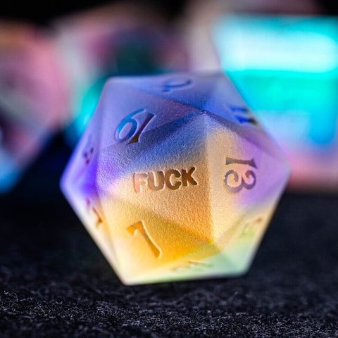 URWizards Dnd Raised Dichroic Prism Glass D20 Dice YEET & F*CK - Urwizards