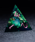 URWizards D&D Emerald Liquid Heart Resin Engraved Dice Set Copper Flakes - Urwizards