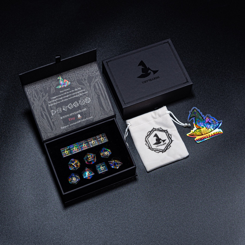 URWizards D&D Clear Quartz Engraved Dice Set Zelda Triforce