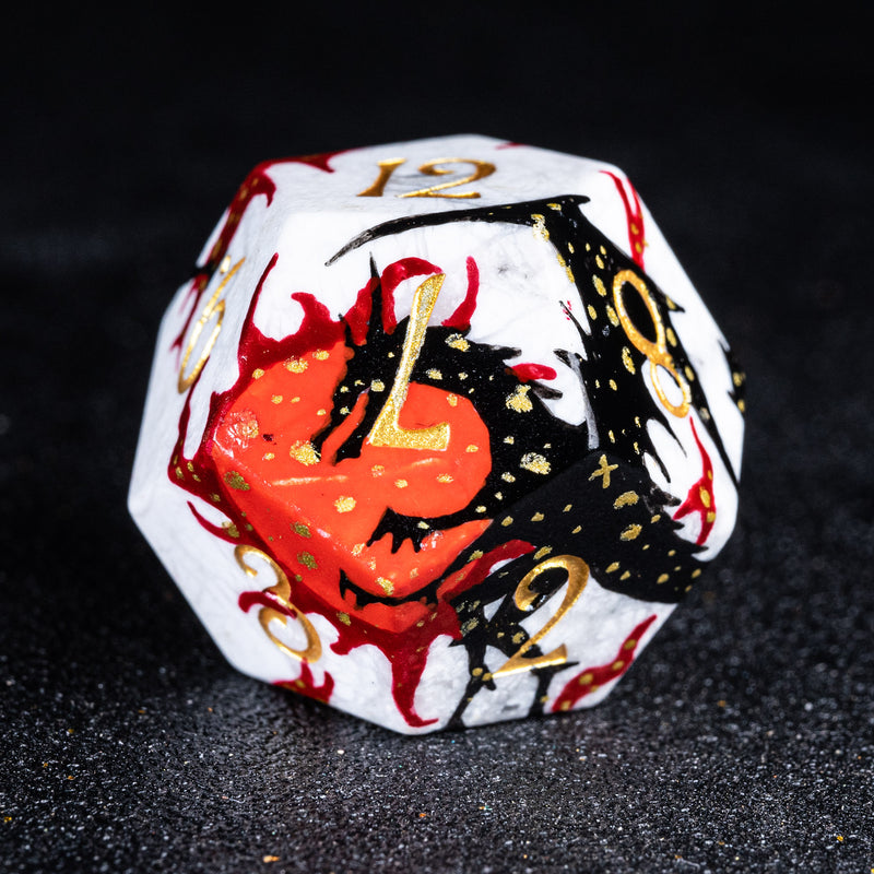 URWizards D&D White Howlite Engraved Dice Set Hand-painted Black Dragon - Urwizards