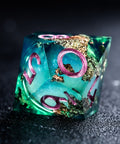 URWizards D&D Emerald Liquid Heart Resin Engraved Dice Set Copper Flakes - Urwizards