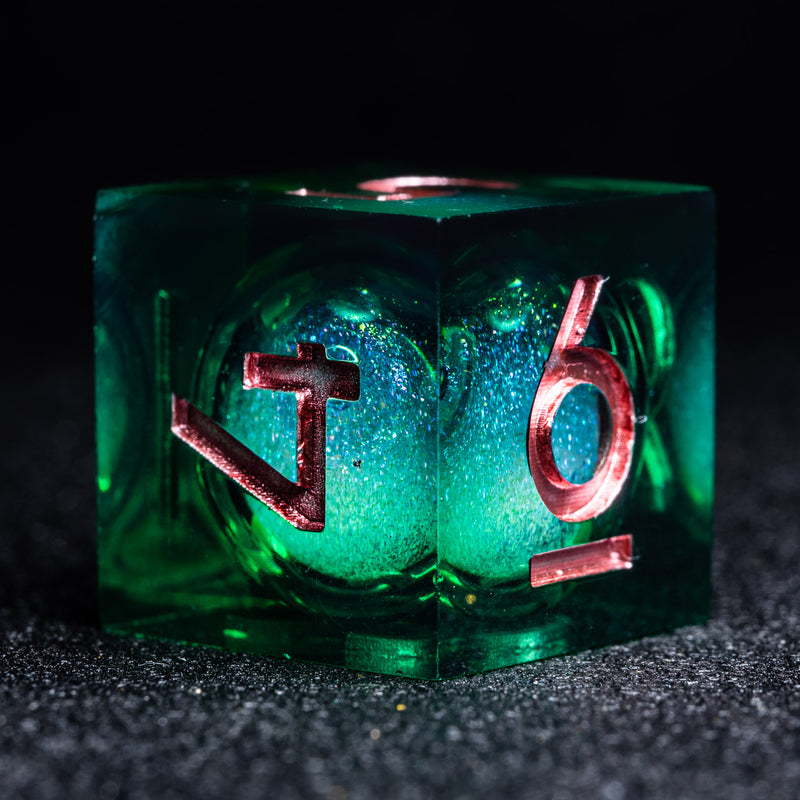 URWizards D&D Starry Liquid Heart Resin Engraved Dice Set Emerald - Urwizards