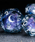 URWizards D&D Starry Liquid Heart Resin Engraved Dice Set Moon - Urwizards
