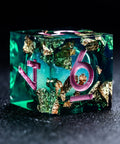 URWizards D&D Emerald Liquid Heart Resin Engraved Dice Set Copper Flakes - Urwizards