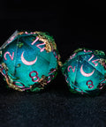 URWizards D&D Emerald Liquid Heart Resin Engraved Dice Set Copper Flakes - Urwizards
