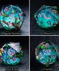 URWizards D&D Emerald Liquid Heart Resin Engraved Dice Set Copper Flakes - Urwizards