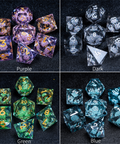 URWizards D&D Liquid Heart Resin Engraved Dice Set Purple - Urwizards