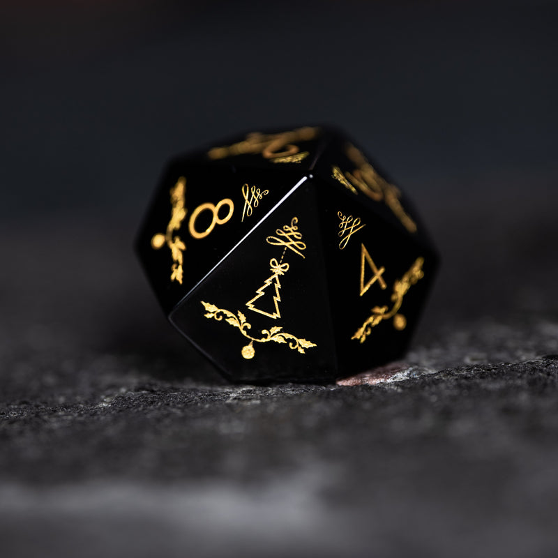 URWizards D&D Obsidian Engraved Dice Set Christmas Style - Urwizards