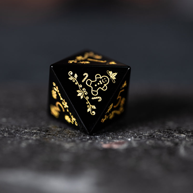 URWizards D&D Obsidian Engraved Dice Set Christmas Style - Urwizards