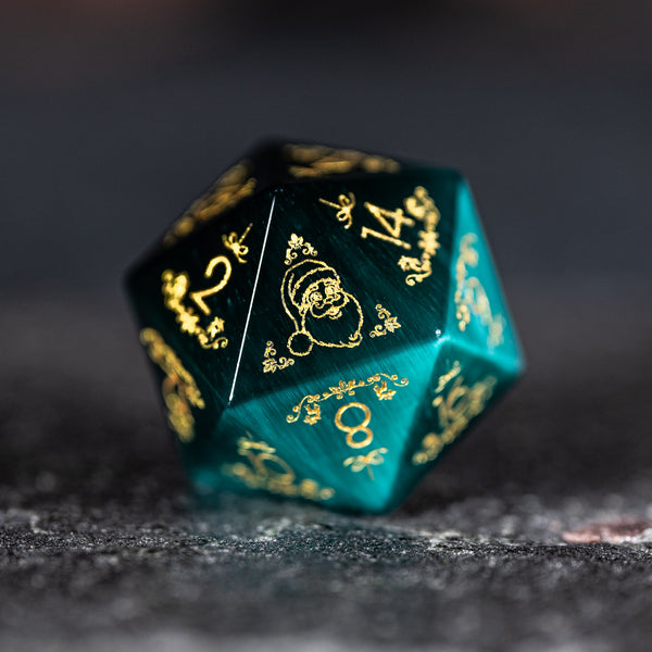 URWizards D&D Teal Green Cat's Eye Engraved Dice Set Christmas Style - Urwizards