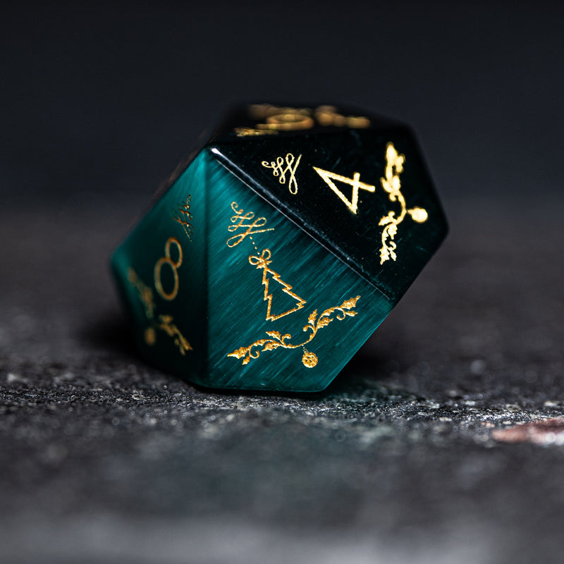 URWizards D&D Teal Green Cat's Eye Engraved Dice Set Christmas Style - Urwizards