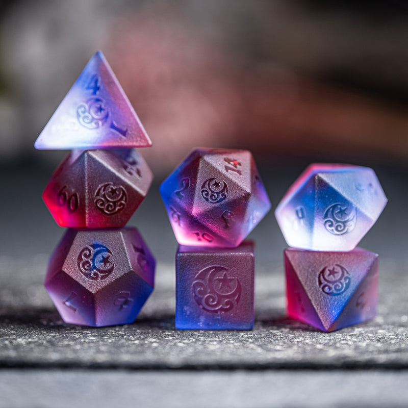 URWizards D&D Tourmaline Glass Raised Dice Set Moon Star Style - Urwizards
