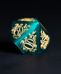 URWizards Dnd Engraved Teal Green Cat's Eye Stone Dice Set Cthulhu Style - Urwizards