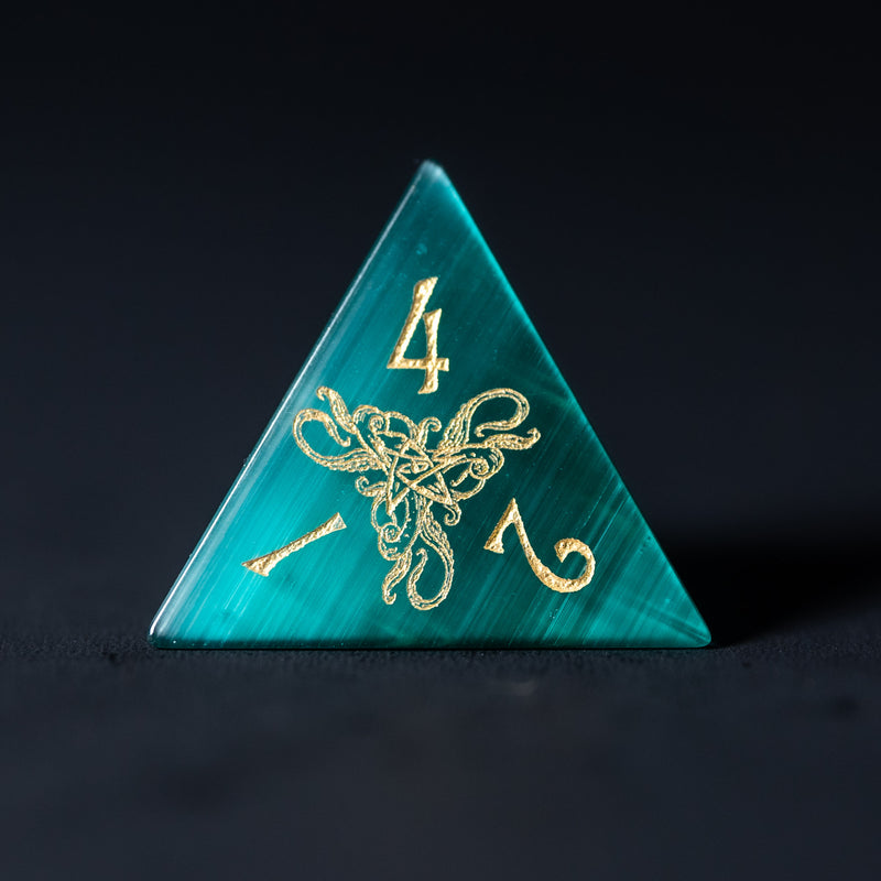 URWizards Dnd Engraved Teal Green Cat's Eye Stone Dice Set Cthulhu Style - Urwizards