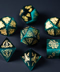 URWizards Dnd Engraved Teal Green Cat's Eye Stone Dice Set Cthulhu Style - Urwizards